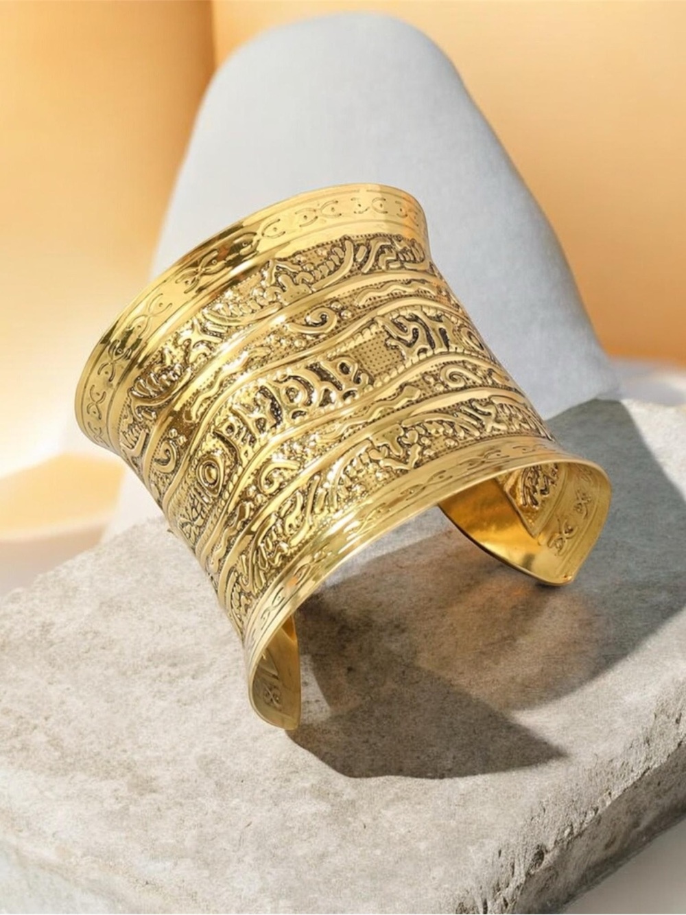 Gold-Tone Textured Wide Cuff Bracelet